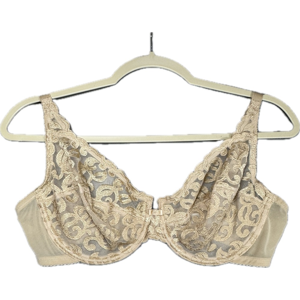 Wacoal Arabesque Bra Women 36D Beige Semi-sheer Lace Underwire Unlined Romantic